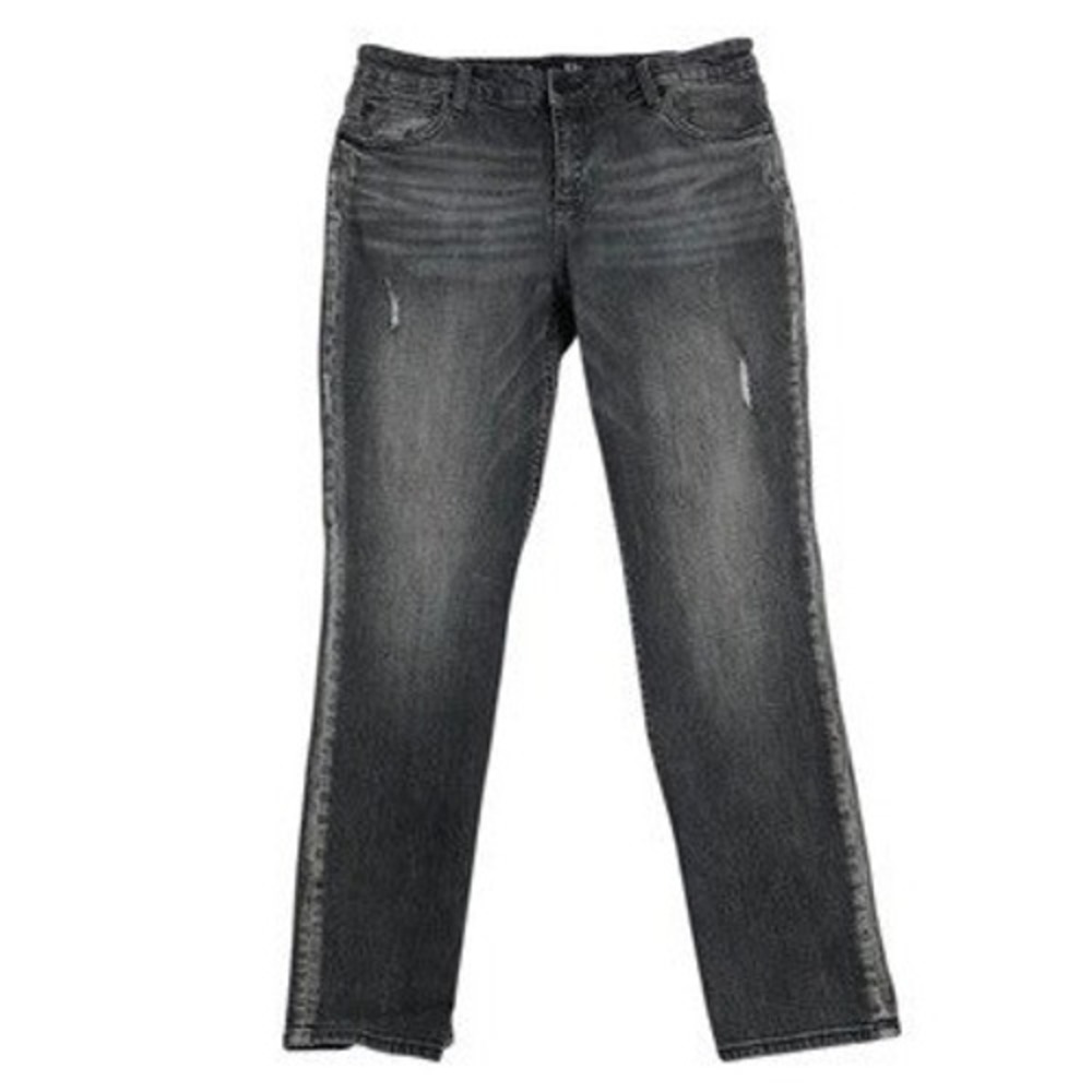 Kut from the Kloth Catherine Boyfriend Distressed Jeans Size 12 Dark Gray Wash